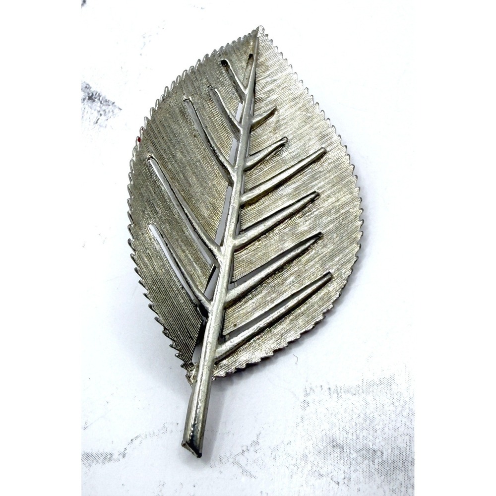 Vintage Alan J Silver Tone Leaf Brooch Textured Modernist Nature Pin‎